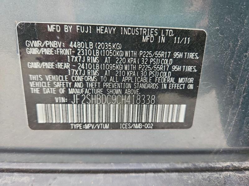 Aukcja sprzedaży 2012 Subaru Forester, vin: JF2SHBDC9CH418338, numer aukcji: 68514246