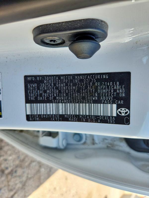 2025 Toyota Corolla მანქანა იყიდება აუქციონზე, vin: 5YFB4MDE5SP279626, აუქციონის ნომერი: 69941006