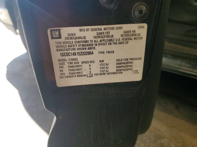 2005 Chevrolet Silverado მანქანა იყიდება აუქციონზე, vin: 1GCEC14X15Z222964, აუქციონის ნომერი: 59409936