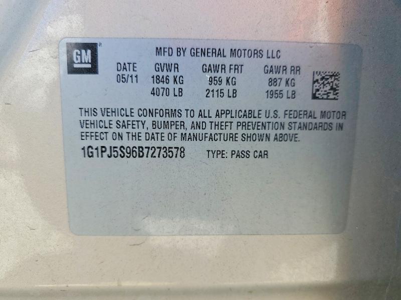 67676036 :رقم المزاد ، 1G1PJ5S96B7273578 vin ، 2011 Chevrolet Cruze مزاد بيع