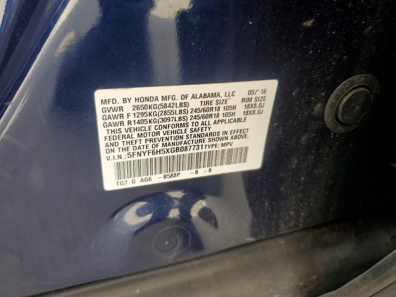 Aukcja sprzedaży 2016 Honda Pilot, vin: 5FNYF6H5XGB087731, numer aukcji: 70968106