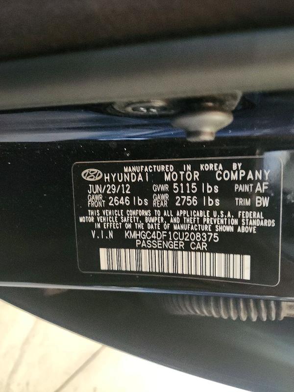 Продажа на аукционе авто 2012 Hyundai Genesis, vin: KMHGC4DF1CU208375, номер лота: 70496956