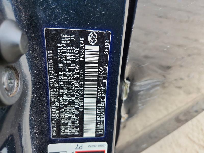 2014 Toyota Camry მანქანა იყიდება აუქციონზე, vin: 4T1BF1FK0EU361214, აუქციონის ნომერი: 70052386