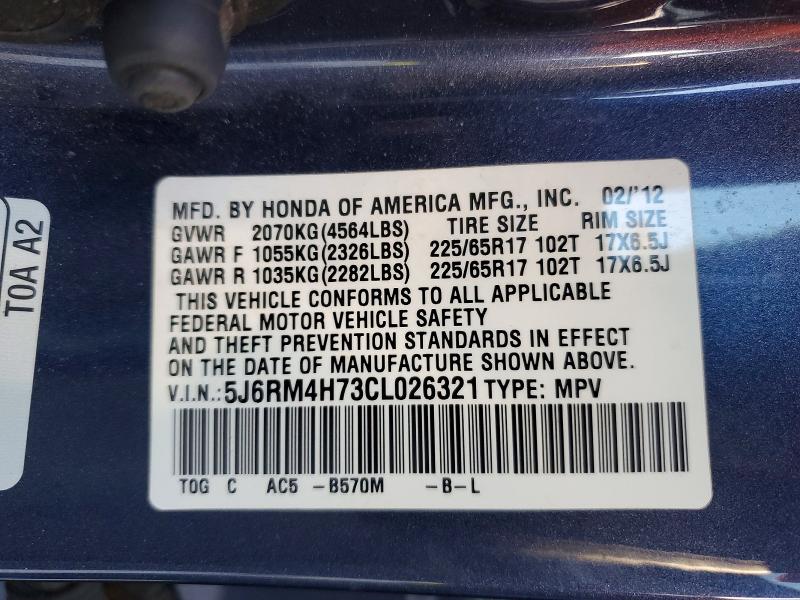 Auction sale of the 2012 Honda Cr-v, vin: 5J6RM4H73CL026321, lot number: 69646026