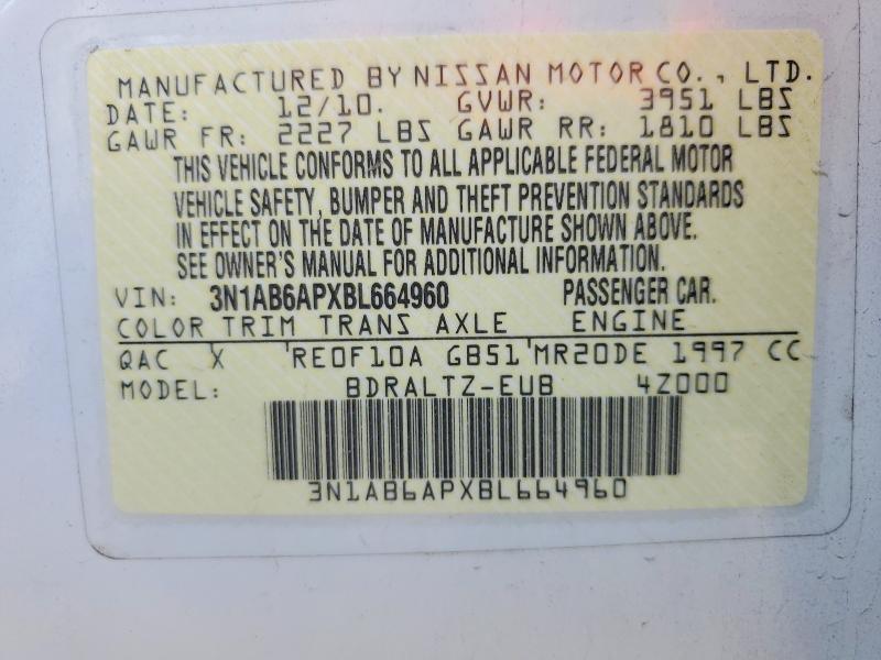 68415516 :رقم المزاد ، 3N1AB6APXBL664960 vin ، 2011 Nissan Sentra مزاد بيع