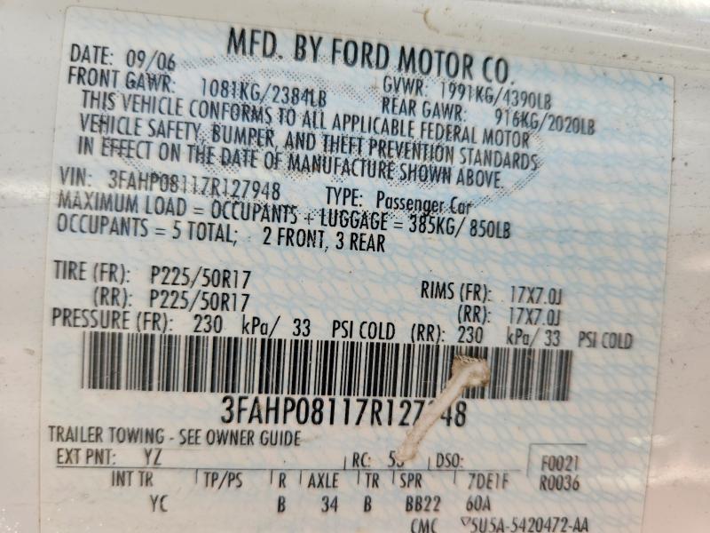 Aukcja sprzedaży 2007 Ford Fusion, vin: 3FAHP08117R127948, numer aukcji: 68098116