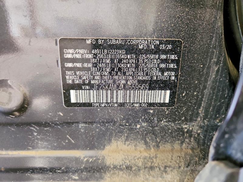 2020 Subaru Forester მანქანა იყიდება აუქციონზე, vin: JF2SKAMC4LH559569, აუქციონის ნომერი: 67686976