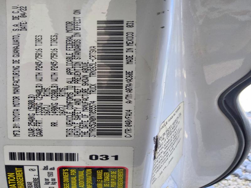 68920276 :رقم المزاد ، 3TYRX5GN0NT055574 vin ، 2022 Toyota Tacoma مزاد بيع