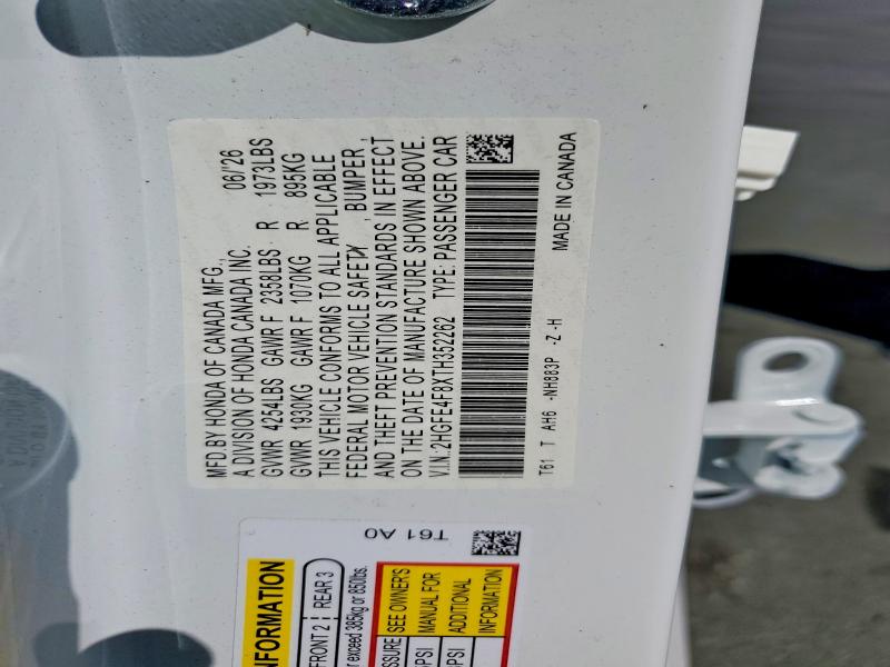 Продаж на аукціоні авто 2026 Honda Civic, vin: 2HGFE4F8XTH352262, номер лоту: 68071036