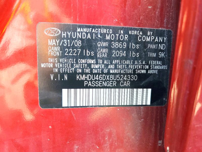 Продажа на аукционе авто 2008 Hyundai Elantra, vin: KMHDU46DX8U524330, номер лота: 70423086
