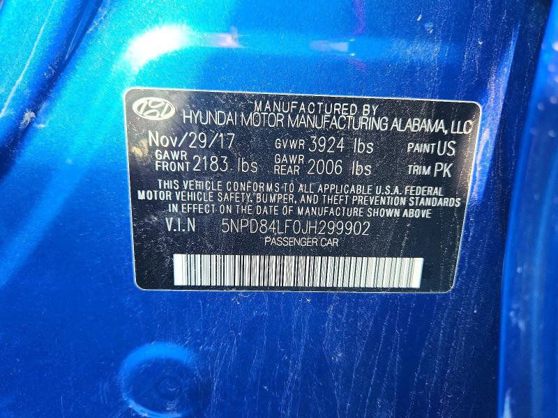 2018 Hyundai Elantra მანქანა იყიდება აუქციონზე, vin: 5NPD84LF0JH299902, აუქციონის ნომერი: 68516936