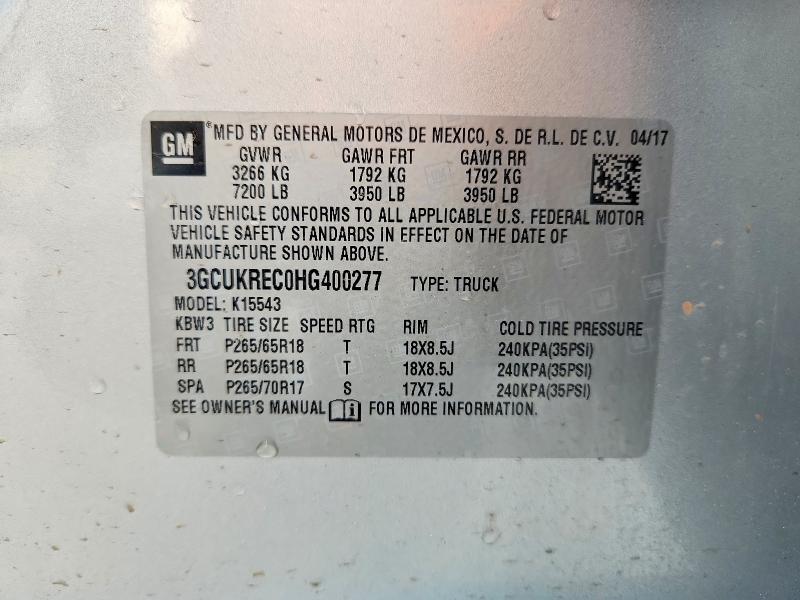 Aukcja sprzedaży 2017 Chevrolet Silverado, vin: 3GCUKREC0HG400277, numer aukcji: 70034566