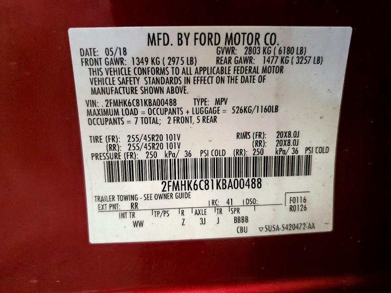 Продаж на аукціоні авто 2019 Ford Flex, vin: 2FMHK6C81KBA00488, номер лоту: 68780016