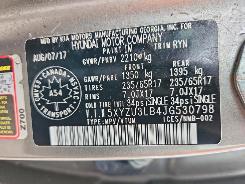 70598916 :رقم المزاد ، 5XYZU3LB4JG530798 vin ، 2018 Hyundai Santa Fe Sport مزاد بيع