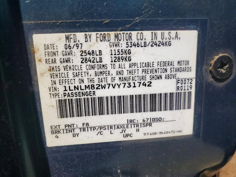 Продаж на аукціоні авто 1997 Lincoln Town Car, vin: 1LNLM82W7VY731742, номер лоту: 69773886