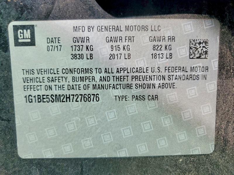 69099786 :رقم المزاد ، 1G1BE5SM2H7276876 vin ، 2017 Chevrolet Cruze مزاد بيع