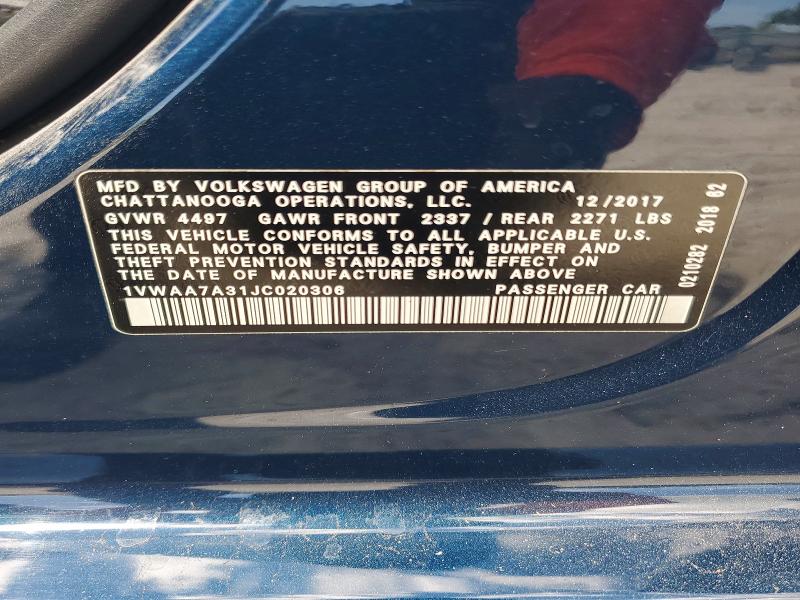 Aukcja sprzedaży 2018 Volkswagen Passat, vin: 1VWAA7A31JC020306        , numer aukcji: 69128886
