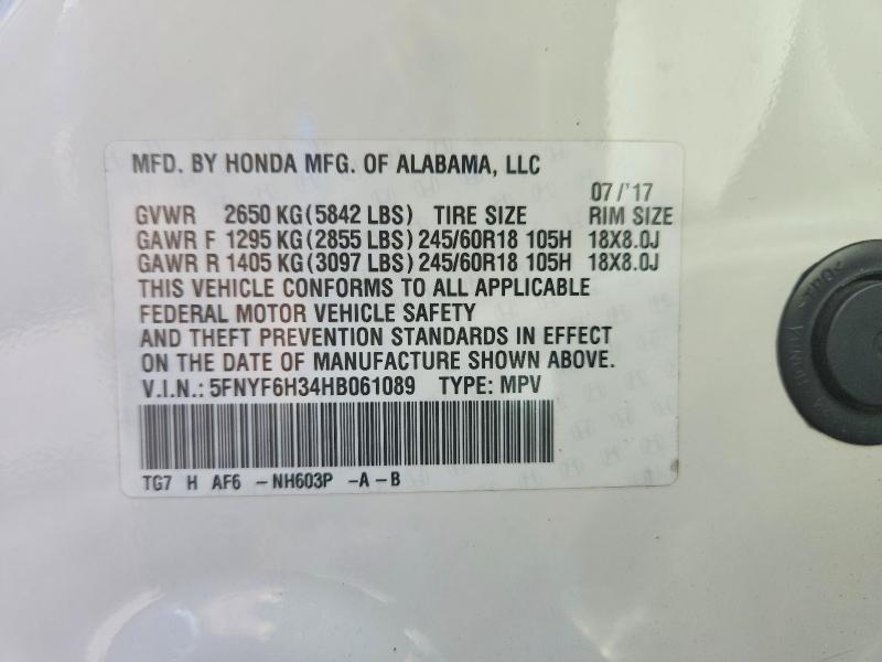 Aukcja sprzedaży 2017 Honda Pilot, vin: 5FNYF6H34HB061089, numer aukcji: 69606366