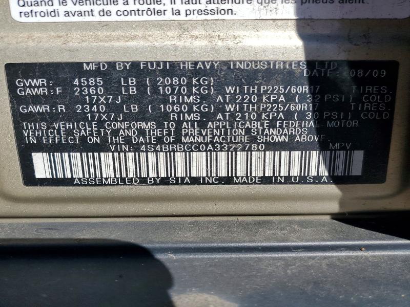 Продаж на аукціоні авто 2010 Subaru Outback, vin: 4S4BRBCC0A3322780, номер лоту: 69929656