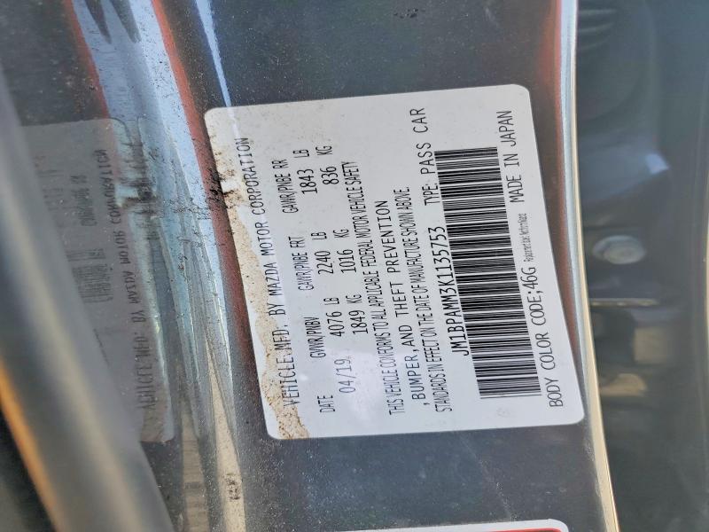 Продаж на аукціоні авто 2019 Mazda 3, vin: JM1BPAMM3K1135753, номер лоту: 69357006