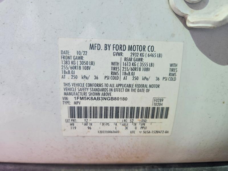 Продаж на аукціоні авто 2022 Ford Explorer, vin: 1FM5K8AB3NGB80180, номер лоту: 67998916