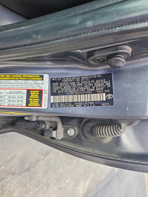 69798546 :رقم المزاد ، 4T1BF1FK3CU113567 vin ، 2012 Toyota Camry مزاد بيع