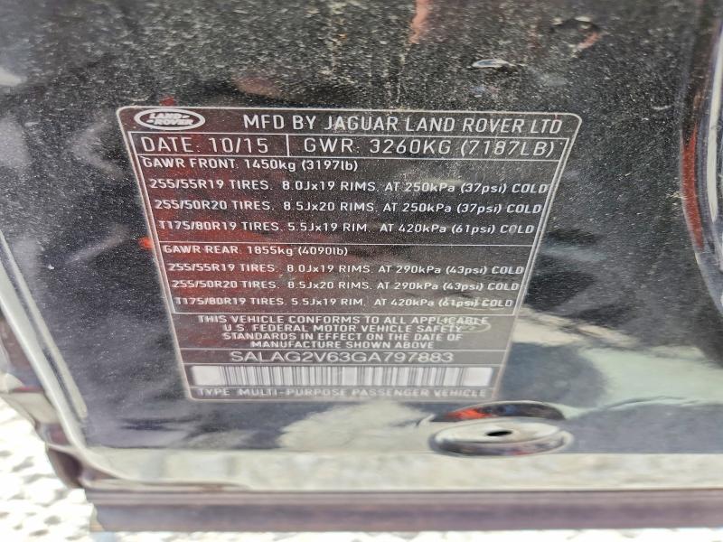 2016 Land Rover Lr4 მანქანა იყიდება აუქციონზე, vin: SALAG2V63GA797883, აუქციონის ნომერი: 70065006