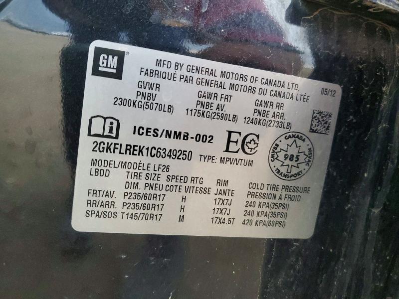 Aukcja sprzedaży 2012 Gmc Terrain, vin: 2GKFLREK1C6349250, numer aukcji: 67896456