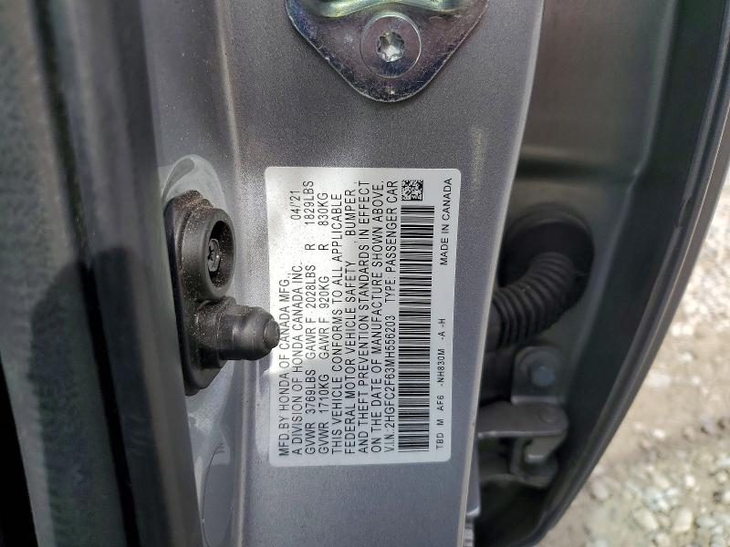 Продаж на аукціоні авто 2021 Honda Civic, vin: 2HGFC2F63MH556203, номер лоту: 67397156