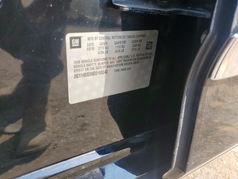 69505446 :رقم المزاد ، 2G1145S39G9168242 vin ، 2016 Chevrolet Impala مزاد بيع
