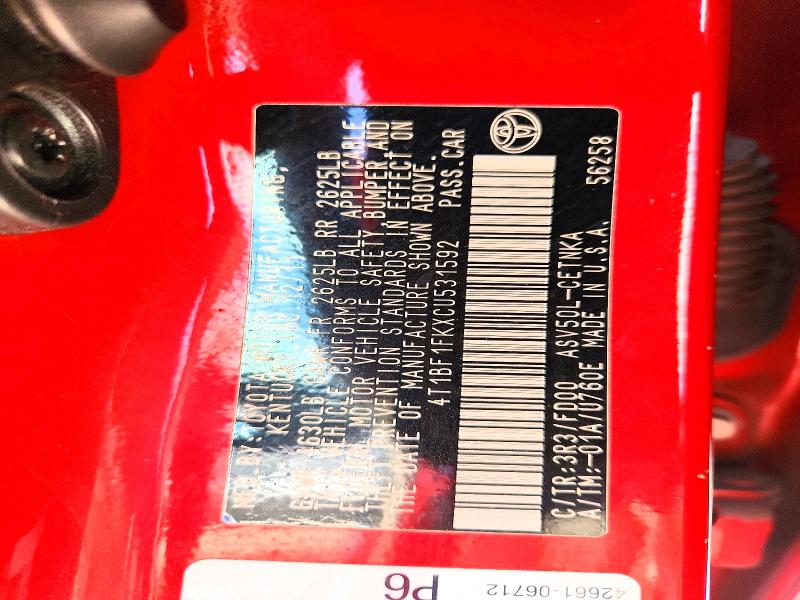 66852066 :رقم المزاد ، 4T1BF1FKXCU531592 vin ، 2012 Toyota Camry مزاد بيع