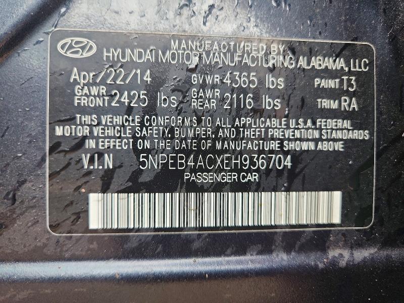Aukcja sprzedaży 2014 Hyundai Sonata, vin: 5NPEB4ACXEH936704, numer aukcji: 68184366
