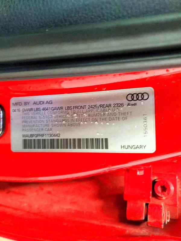 Aukcja sprzedaży 2015 Audi S3, vin: WAUBFGFF6F1130442, numer aukcji: 67688896