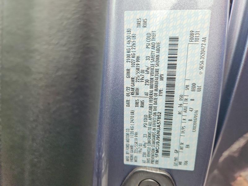 Продажа на аукционе авто 2022 Ford Escape, vin: 1FMCU9J96NUA57852, номер лота: 69880096