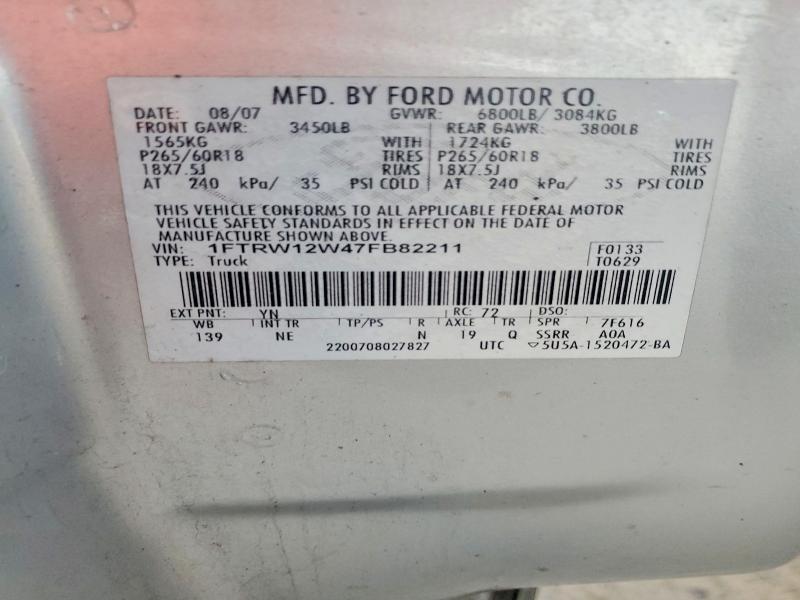 Aukcja sprzedaży 2007 Ford F150, vin: 1FTRW12W47FB82211, numer aukcji: 70562756