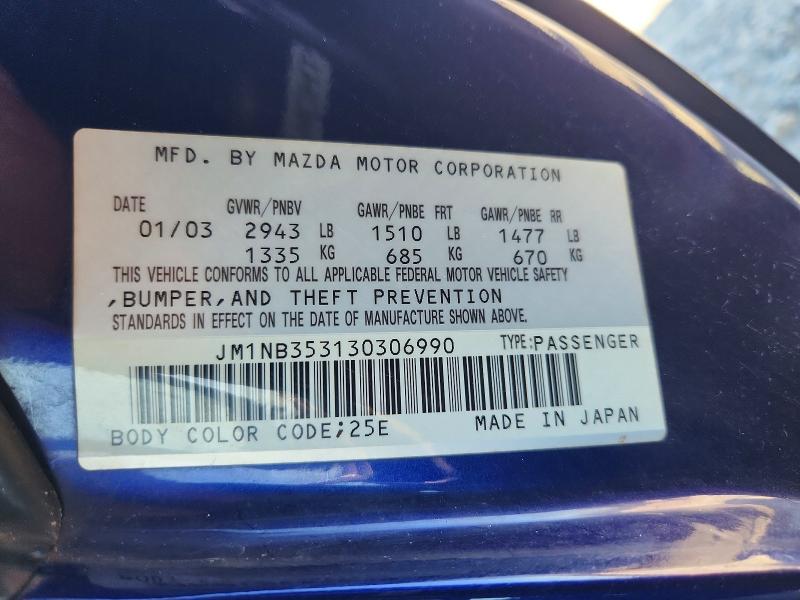Aukcja sprzedaży 2003 Mazda Mx-5 Miata, vin: JM1NB353130306990, numer aukcji: 68396816