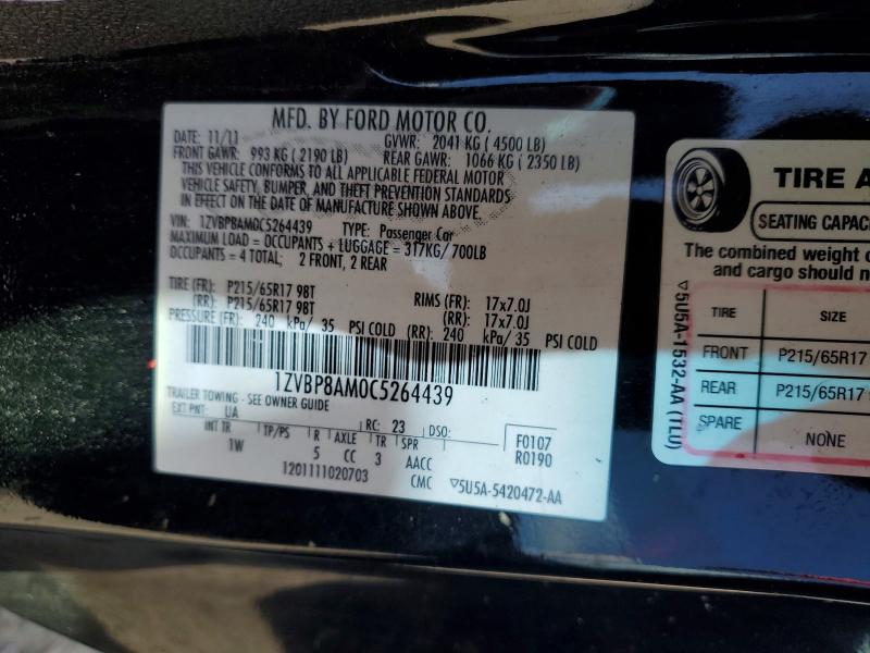 Aukcja sprzedaży 2012 Ford Mustang, vin: 1ZVBP8AM0C5264439, numer aukcji: 68890726