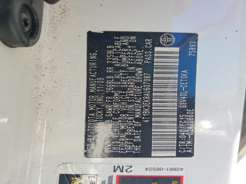 Продажа на аукционе авто 2010 Toyota Camry, vin: 4T1BK3EK8AU607087, номер лота: 69209086