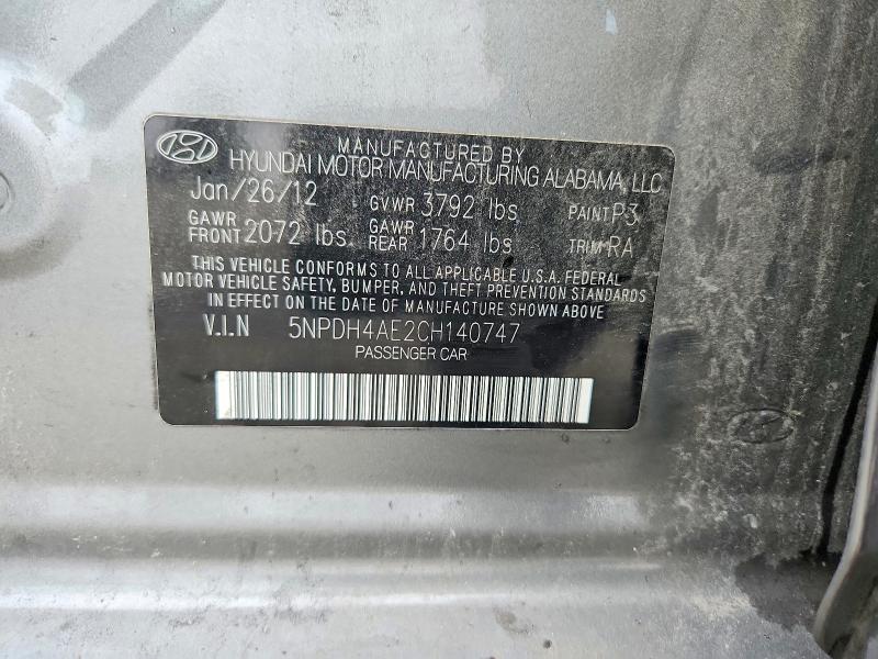 70142626 :رقم المزاد ، 5NPDH4AE2CH140747 vin ، 2012 Hyundai Elantra مزاد بيع