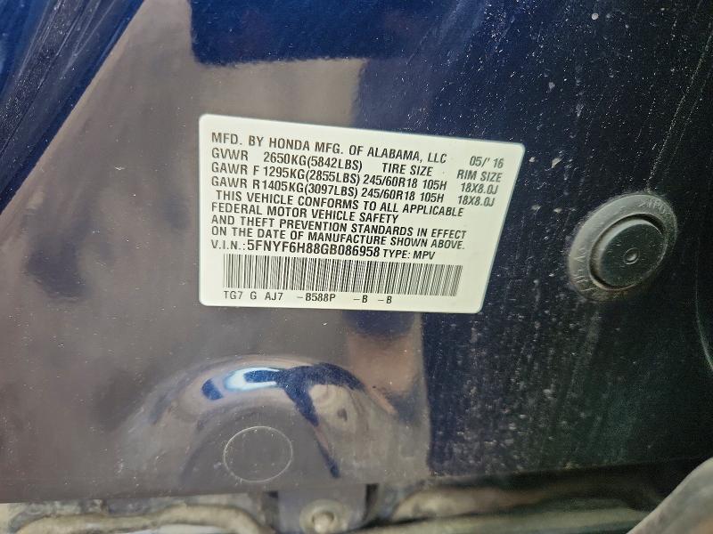 Продажа на аукционе авто 2016 Honda Pilot, vin: 5FNYF6H88GB086958, номер лота: 70533346