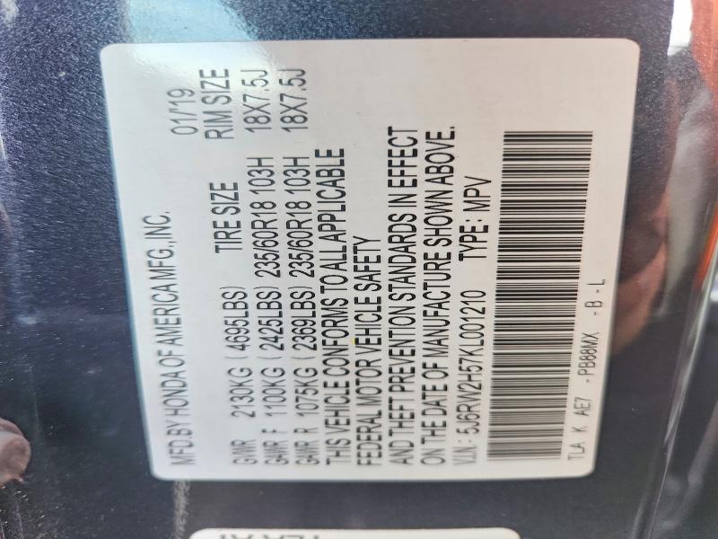 69087876 :رقم المزاد ، 5J6RW2H57KL001210 vin ، 2019 Honda Cr-v مزاد بيع