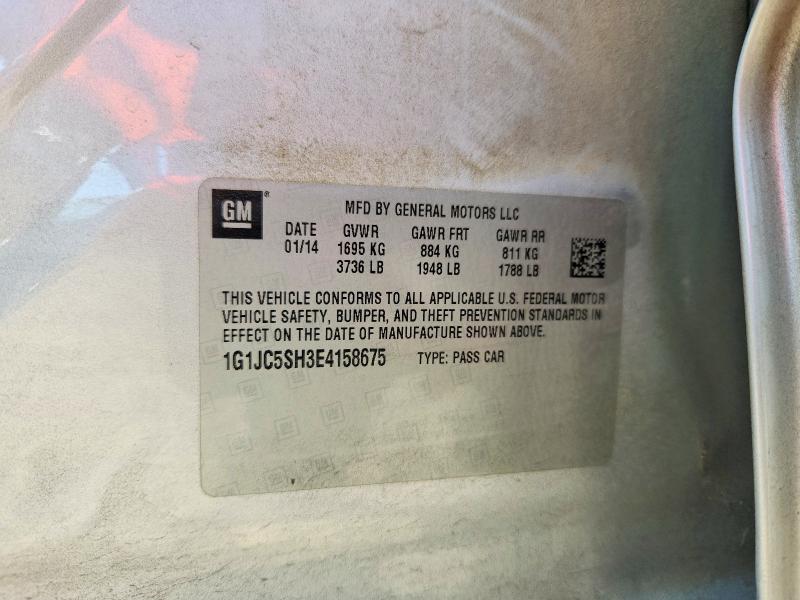 2014 Chevrolet Sonic მანქანა იყიდება აუქციონზე, vin: 1G1JC5SH3E4158675, აუქციონის ნომერი: 67346536