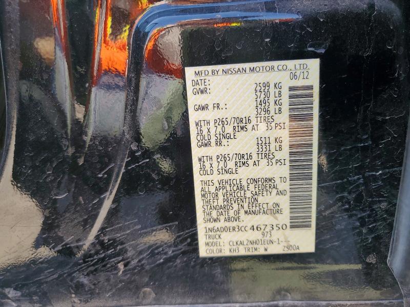 69770196 :رقم المزاد ، 1N6AD0ER3CC467350 vin ، 2012 Nissan Frontier مزاد بيع
