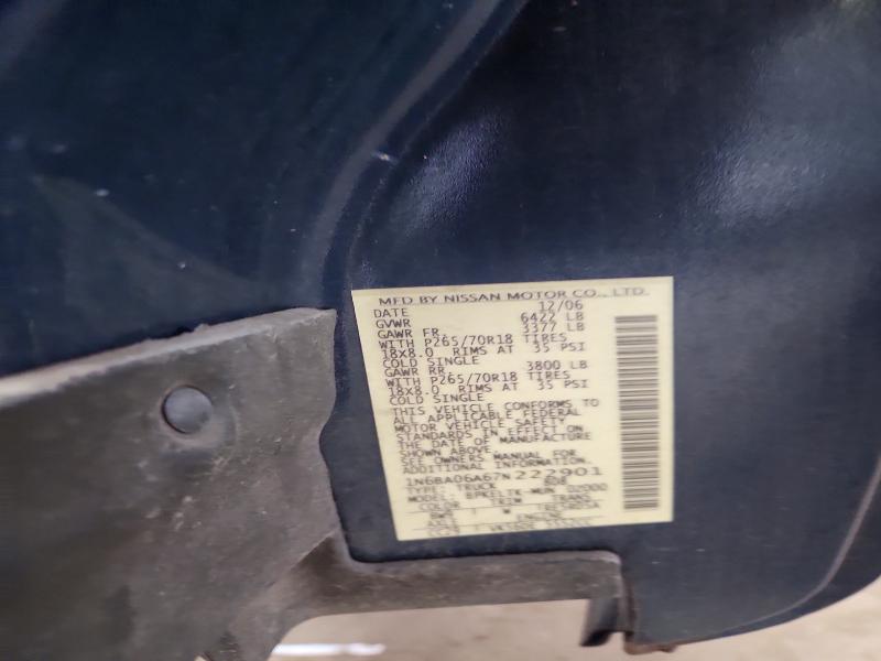 70187486 :رقم المزاد ، 1N6BA06A67N222901 vin ، 2007 Nissan Titan مزاد بيع