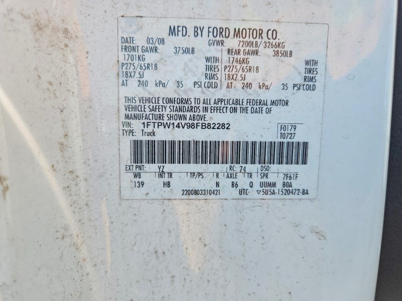 2008 Ford F150 მანქანა იყიდება აუქციონზე, vin: 1FTPW14V98FB82282, აუქციონის ნომერი: 66305886
