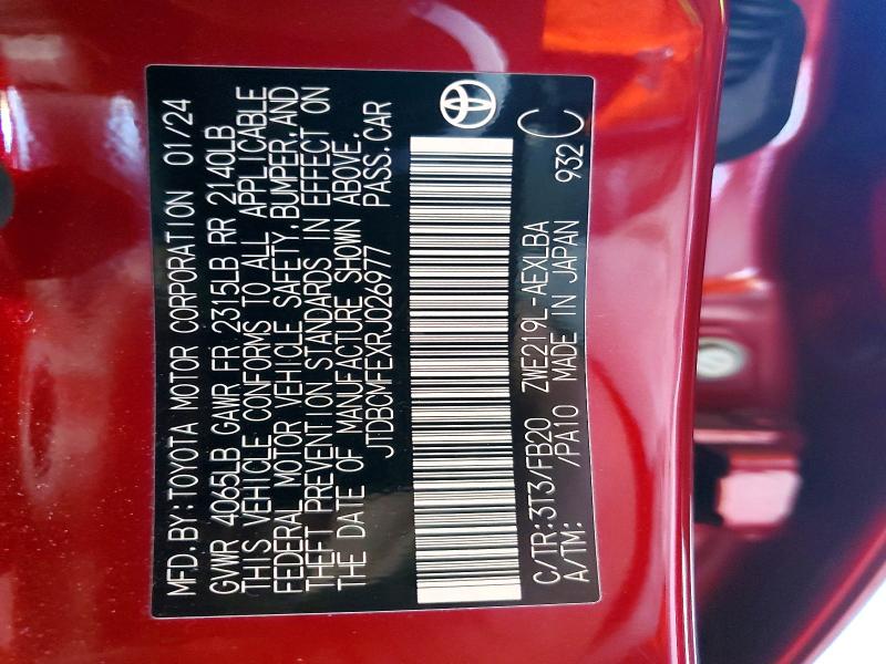 Aukcja sprzedaży 2024 Toyota Corolla Hybrid, vin: JTDBCMFEXRJ026977, numer aukcji: 70698646