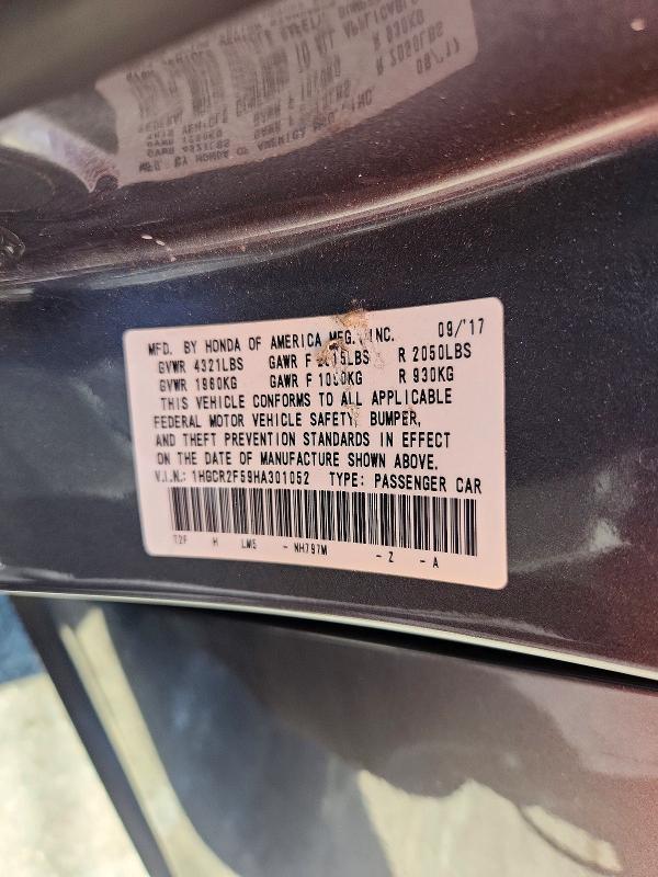 Aukcja sprzedaży 2017 Honda Accord, vin: 1HGCR2F59HA301052, numer aukcji: 66835716