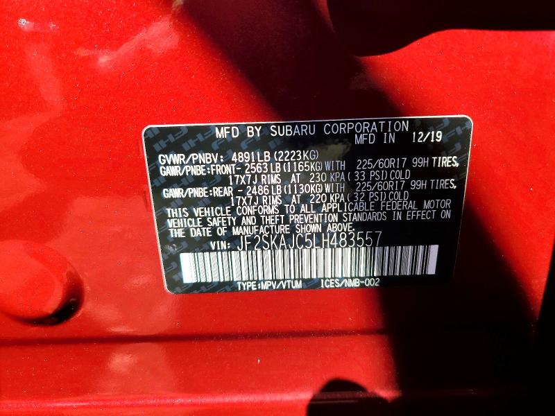 70812296 :رقم المزاد ، JF2SKAJC5LH483557 vin ، 2020 Subaru Forester مزاد بيع