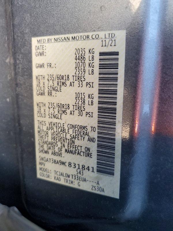 67210276 :رقم المزاد ، 5N1AT3BA9MC831841 vin ، 2021 Nissan Rogue مزاد بيع