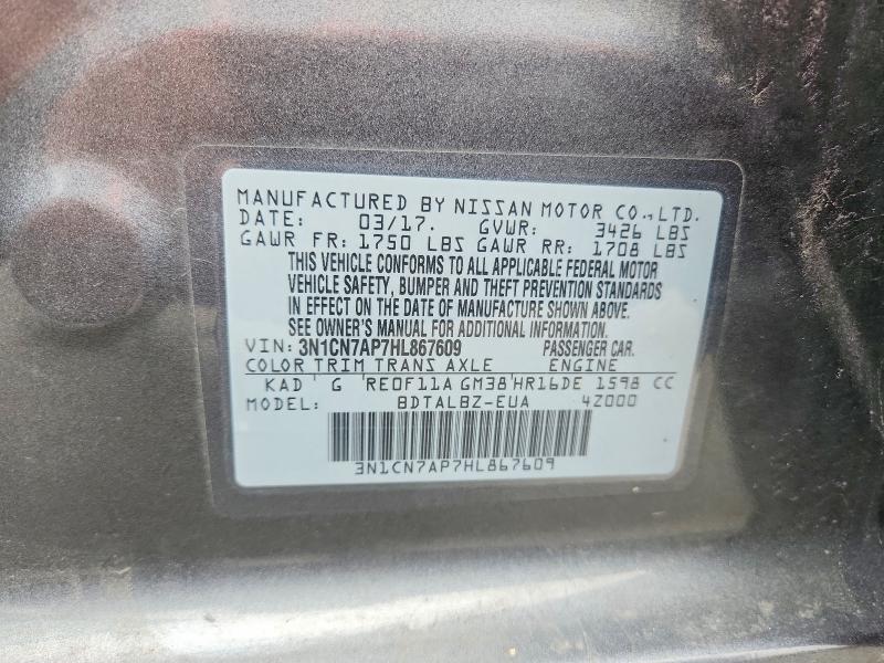 Продаж на аукціоні авто 2017 Nissan Versa, vin: 3N1CN7AP7HL867609, номер лоту: 67340206